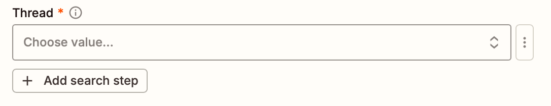A dropdown menu to select a thread