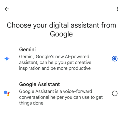 Selecting Gemini in Settings