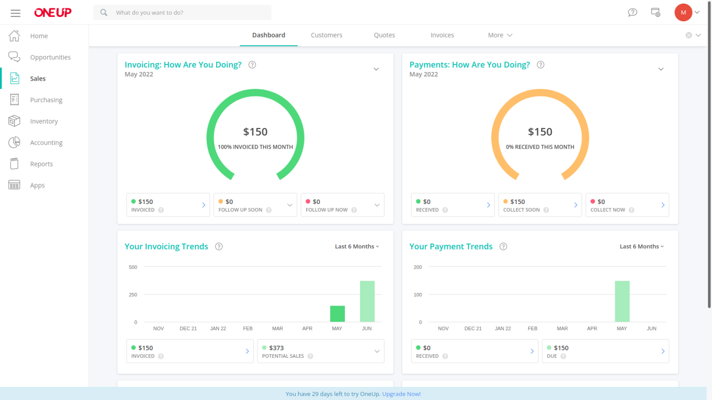 OneUp, our pick for the best accounting software for integrating accounting and sales