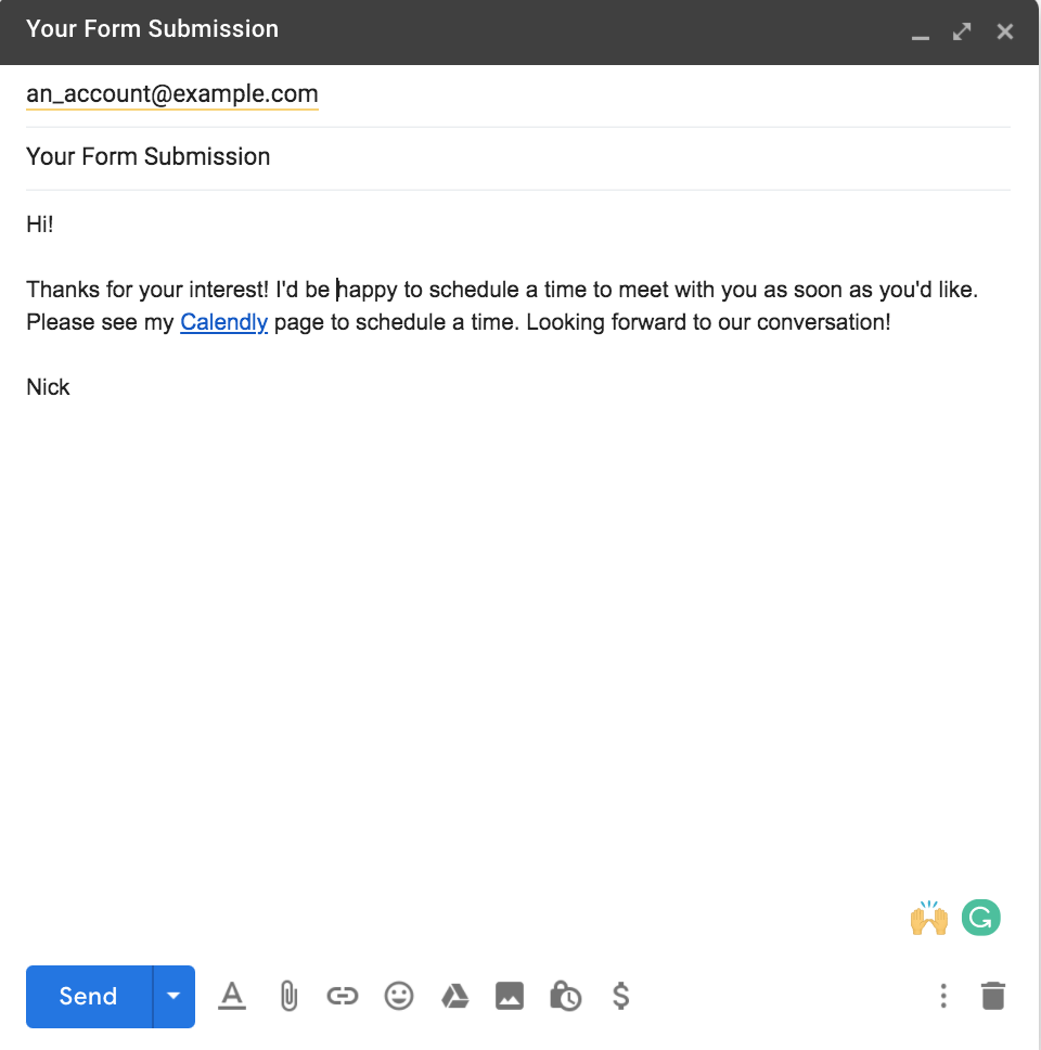 Zapier will automatically draft a Gmail message based on information in your form for easy follow-up.