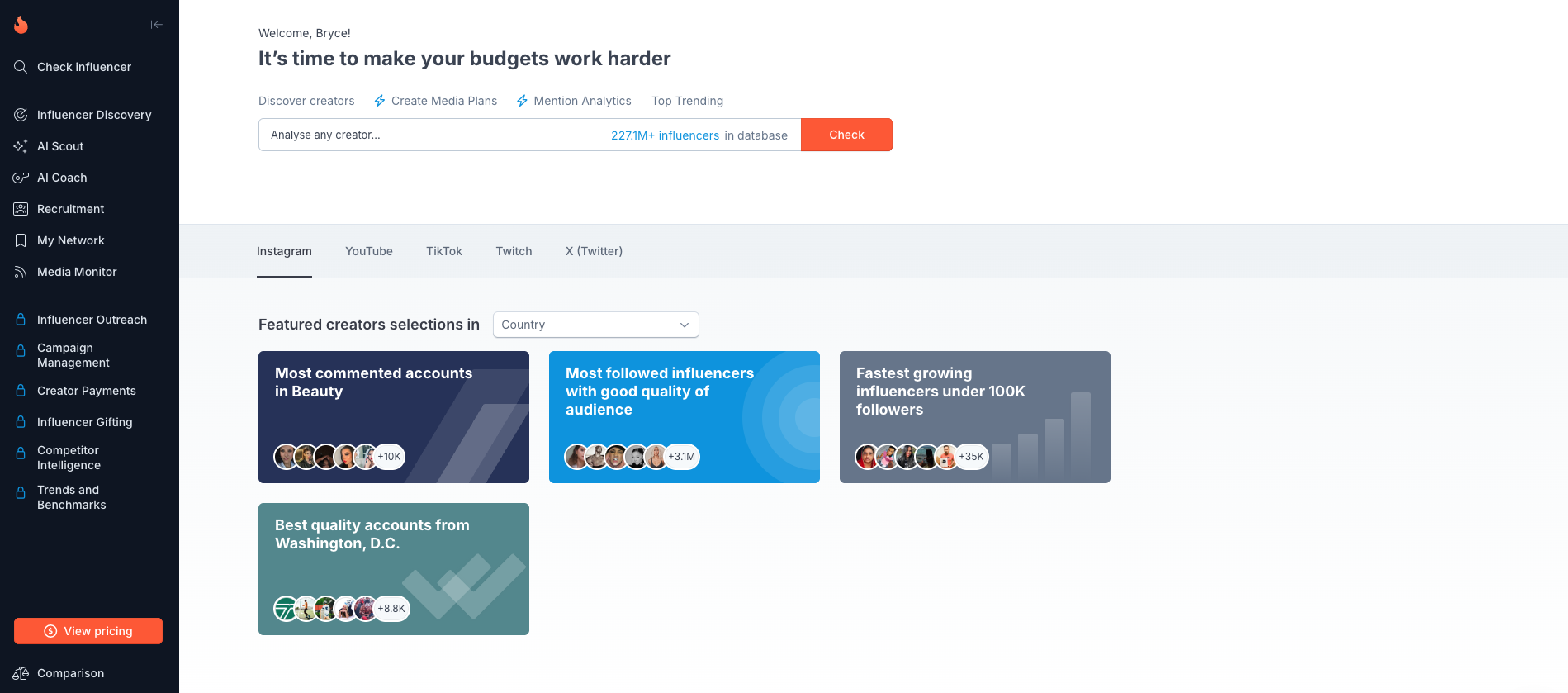 Screenshot of the HypeAuditor interface