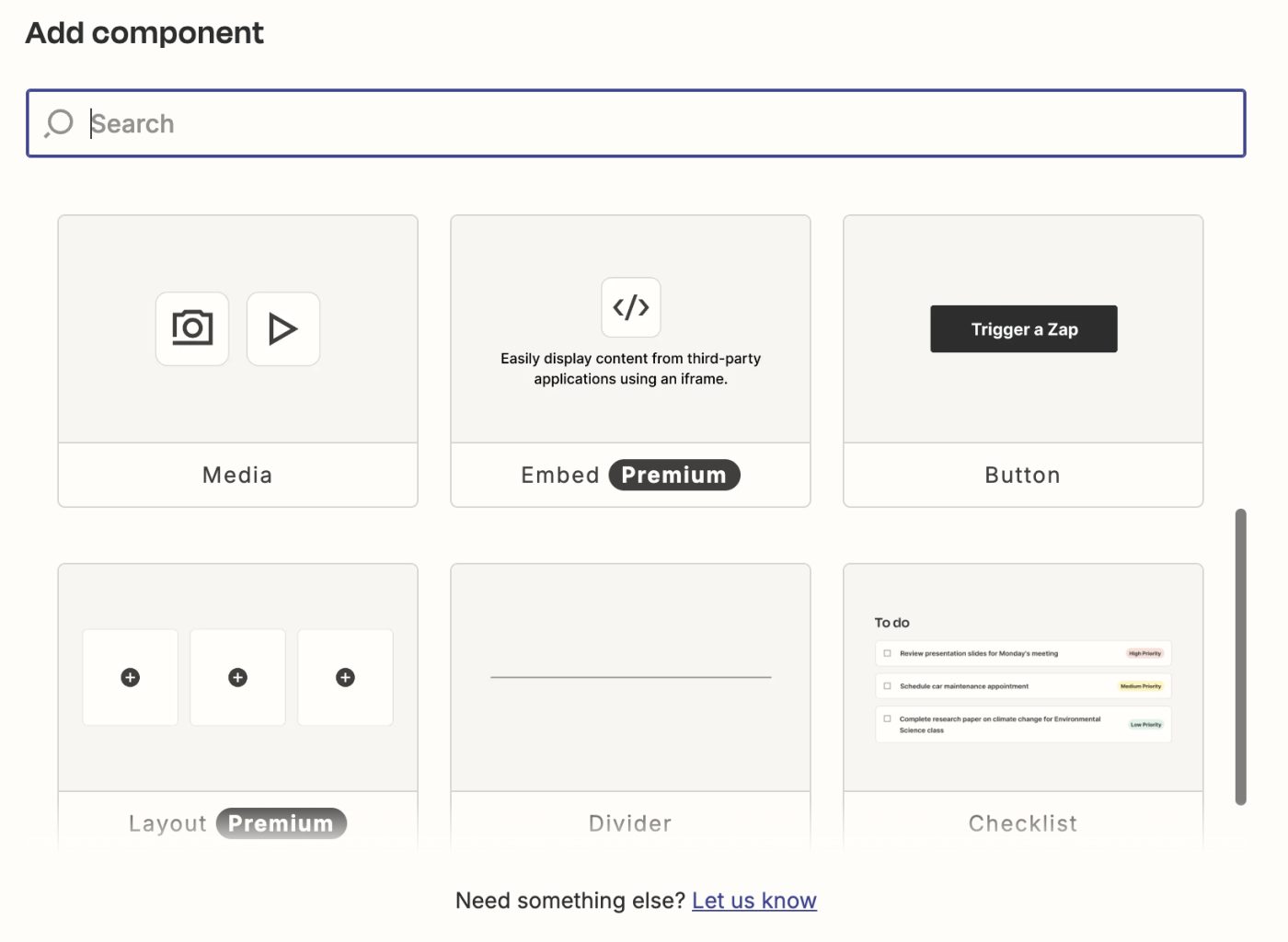 Screenshot of components library