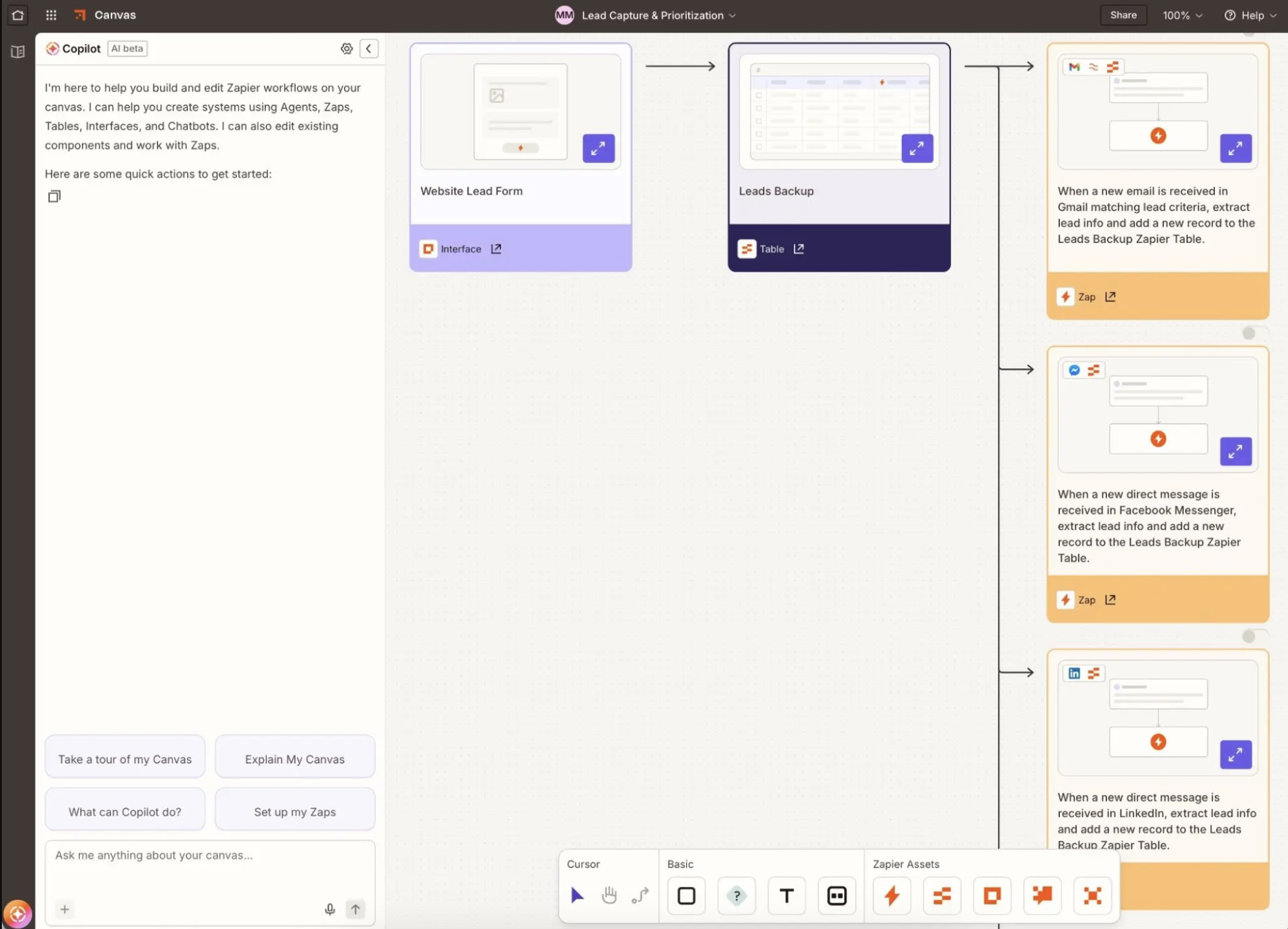 Screenshot of Zapier, an AI orchestration tool.