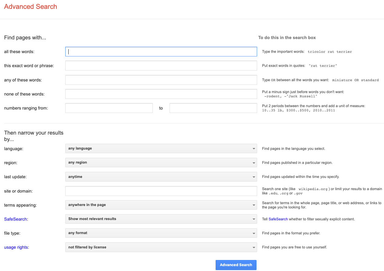Google advanced search