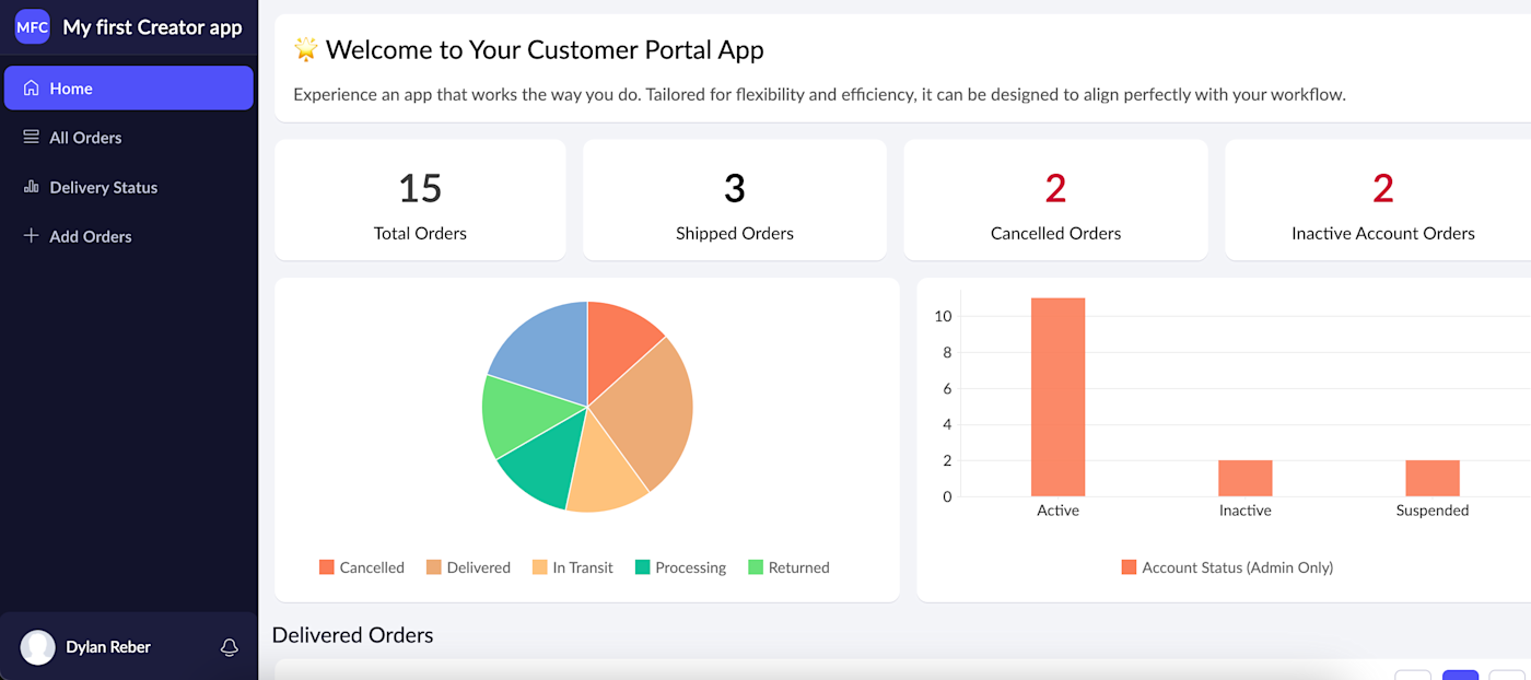 Screenshot of the Zoho Creator interface