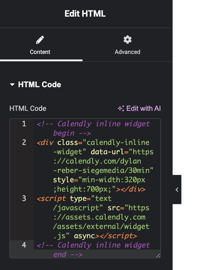 Screenshot of the embed code in the HTML box