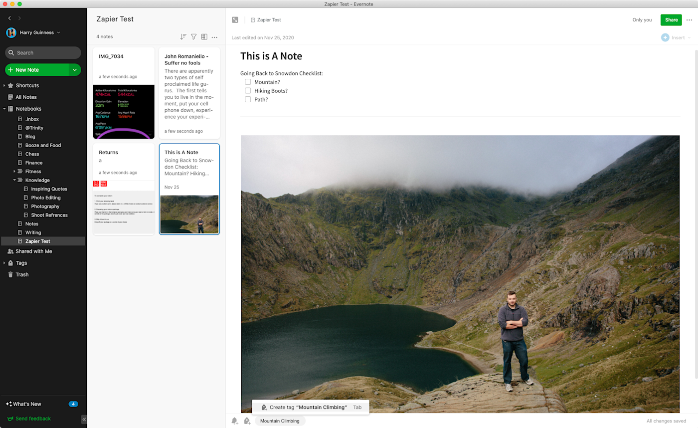 A screenshot of Evernote
