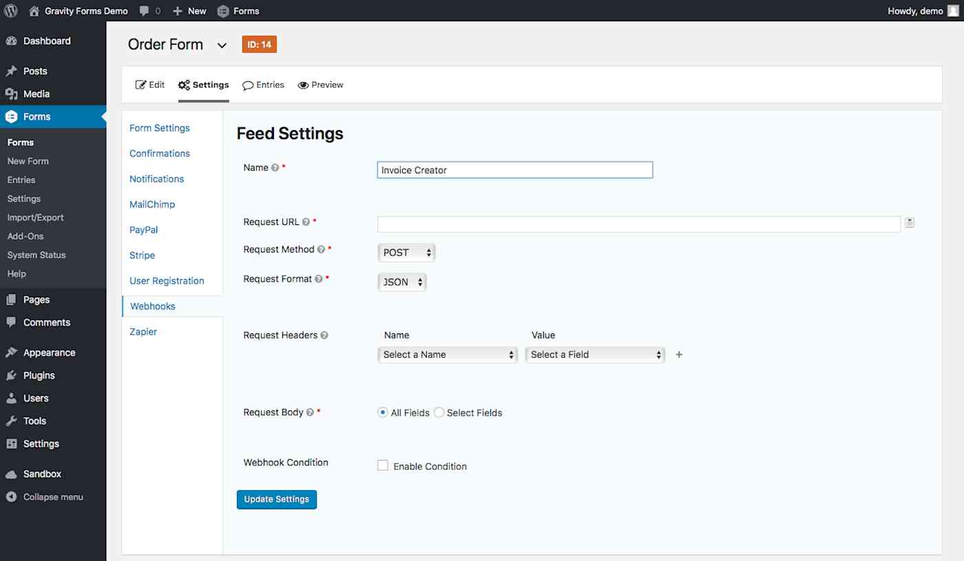 Gravity Forms Webhook data