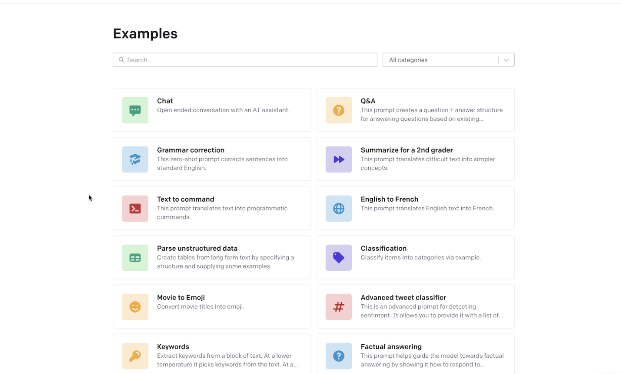 Example use cases for ChatGPT.