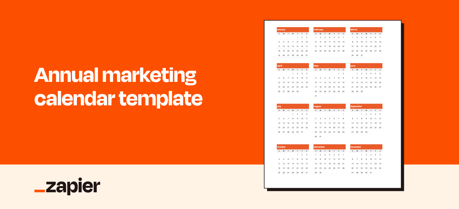Screenshot of an annual marketing calendar template.
