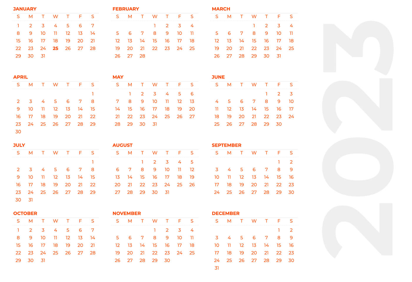 Screenshot of an annual marketing calendar template for 2023.
