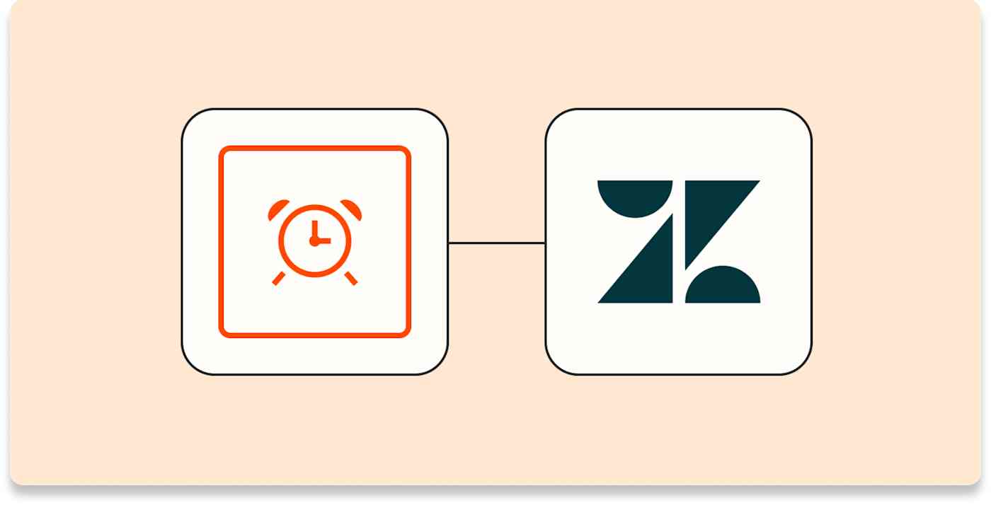 A clock icon connected to the Zendesk app logo by dotted orange lines on an orange background.