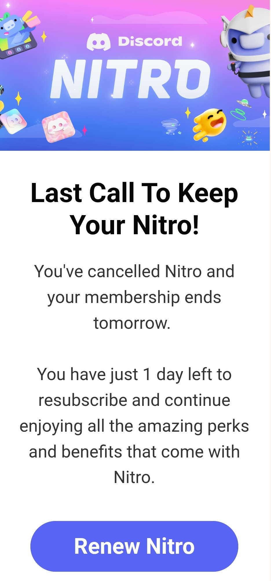 A drip marketing email from Discord