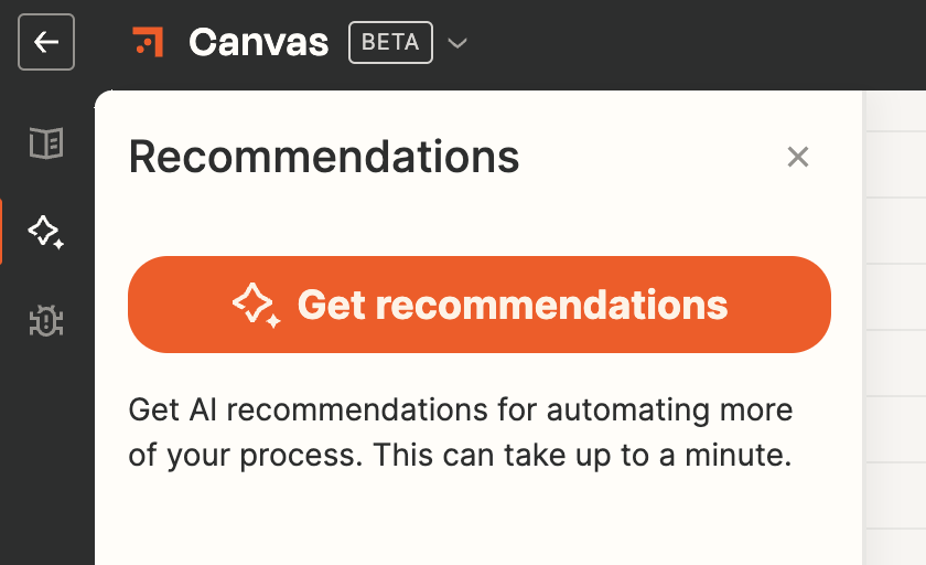 Screenshot of AI recommendations button in Canvas