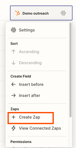 Click on a field header and select Create Zap.