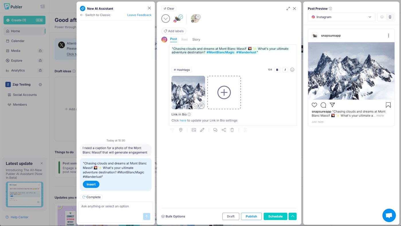 Publer, our pick for the best Instagram scheduler for managing multiple Instagram accounts on a budget