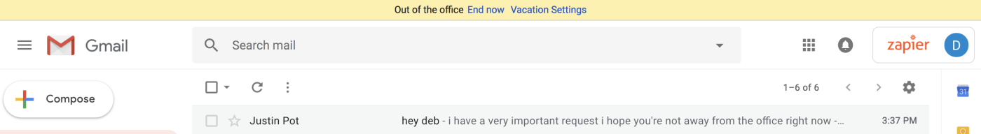 Out of office notification