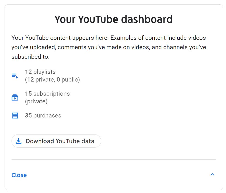 The Download YouTube data button