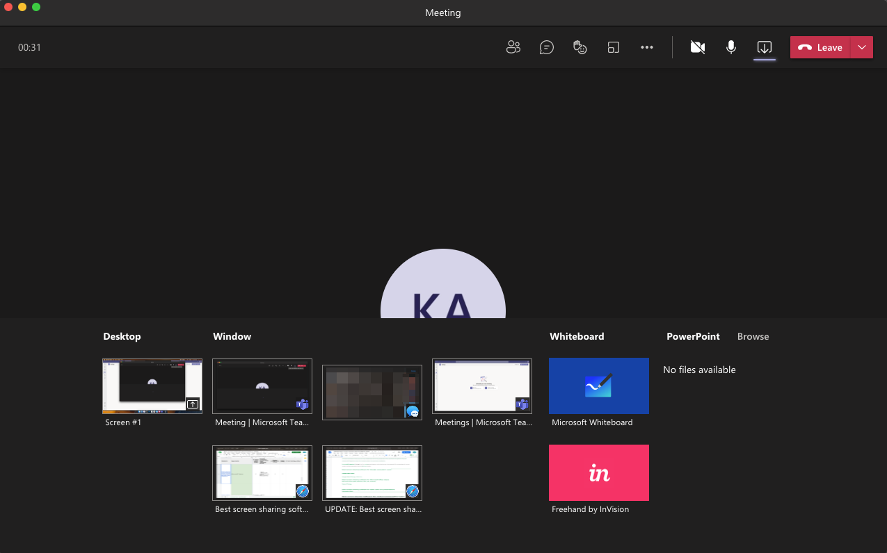 Microsoft Teams screen sharing screenshot