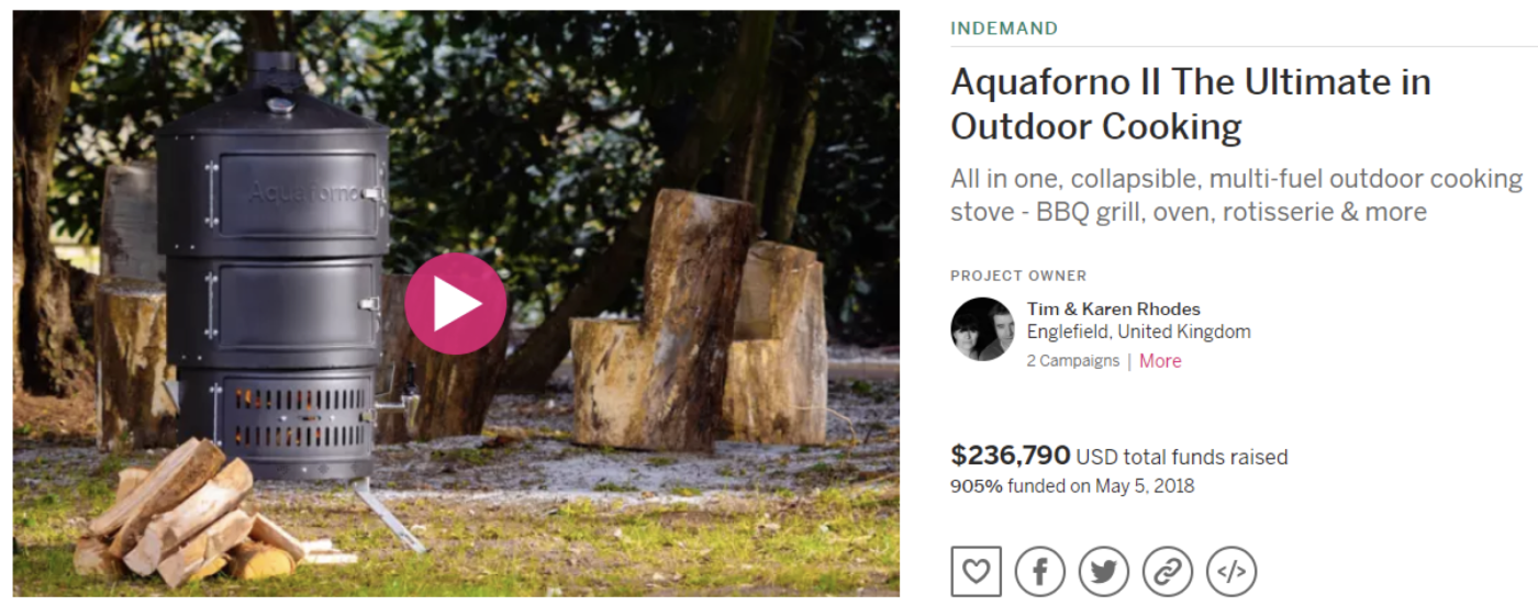Aquaforno II campaign on Indiegogo