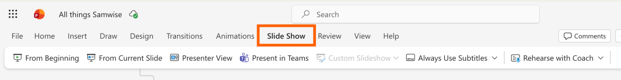Side Slow ribbon in PowerPoint.