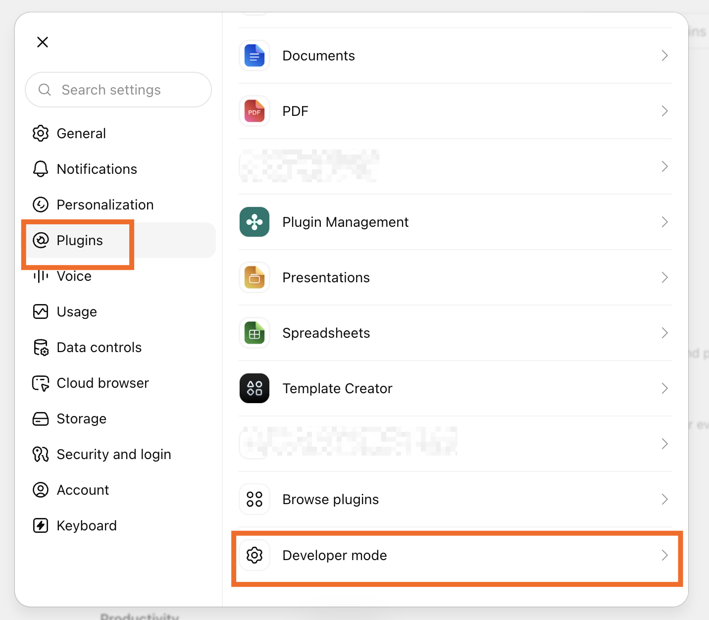 Clicking developer mode in ChatGPT