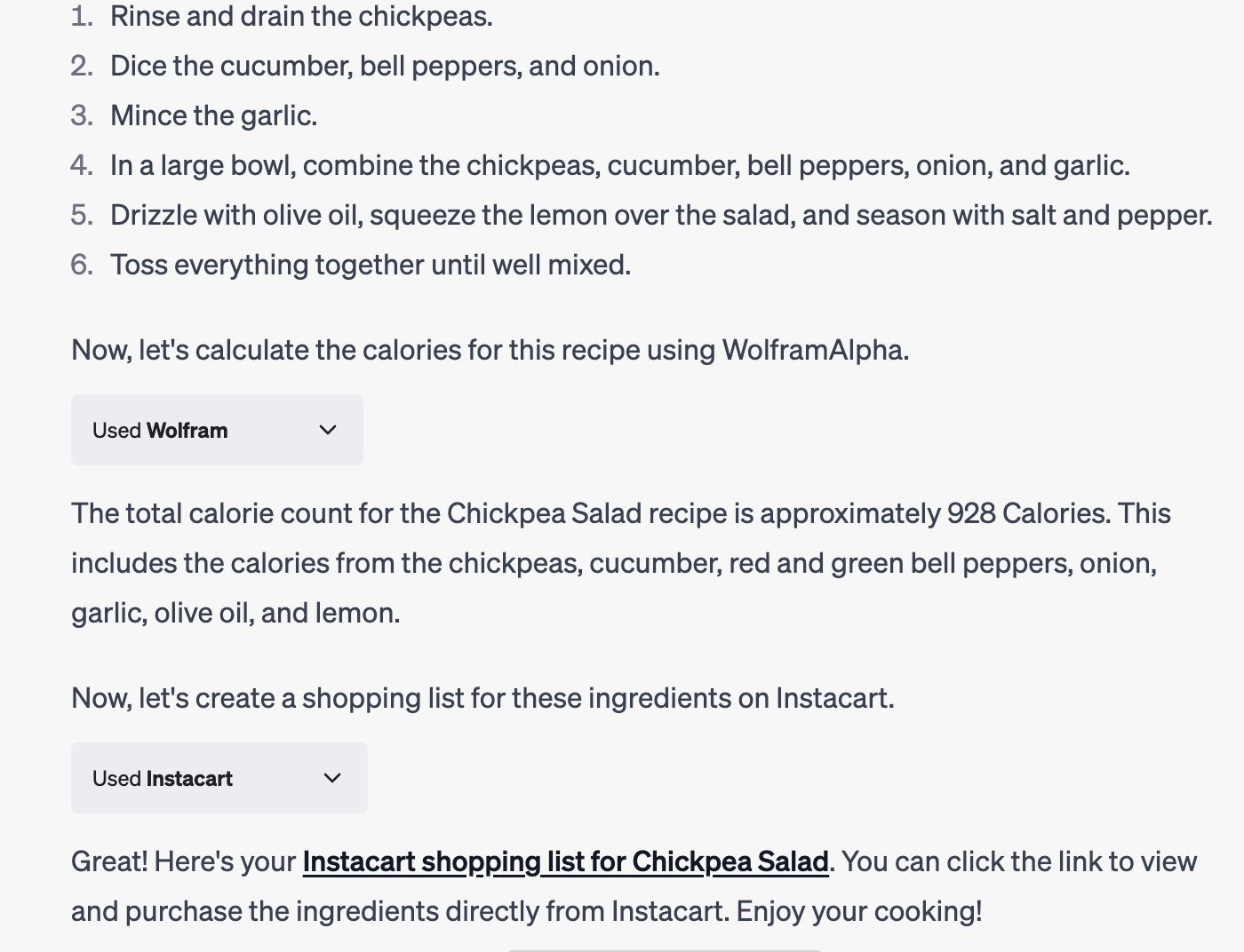 Using the Wolfram and Instacart plugins on ChatGPT