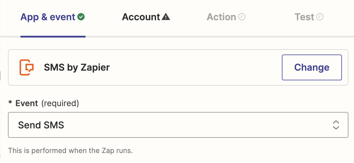 Set up the action step: SMS by Zapier
