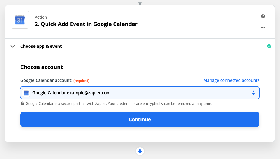 Choosing a Google Calendar account