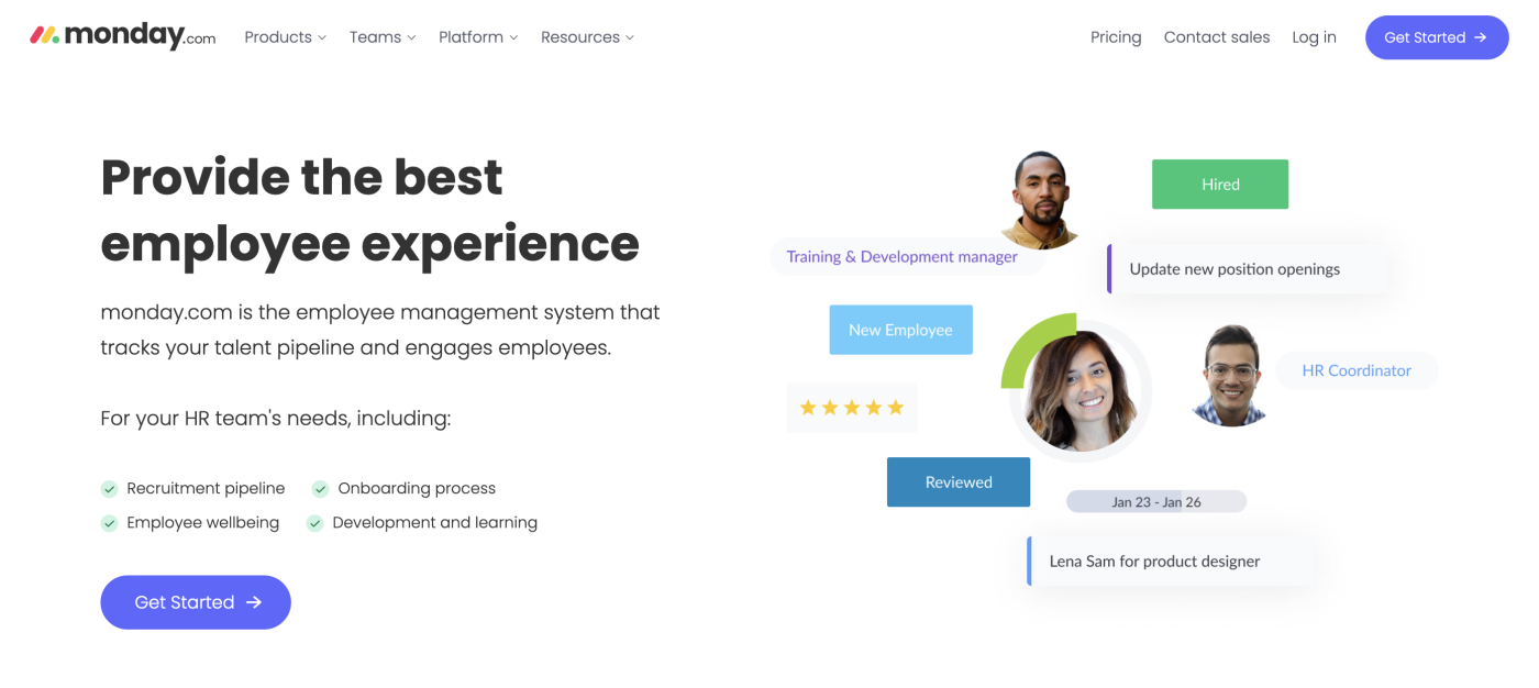 monday.com, employee management software for workflow management