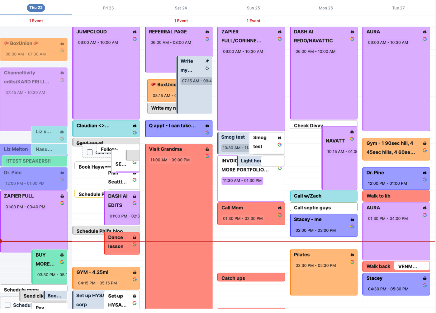 SkedPal calendar with a clutter of tasks and events. 