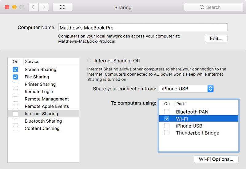 macOS Internet Sharing