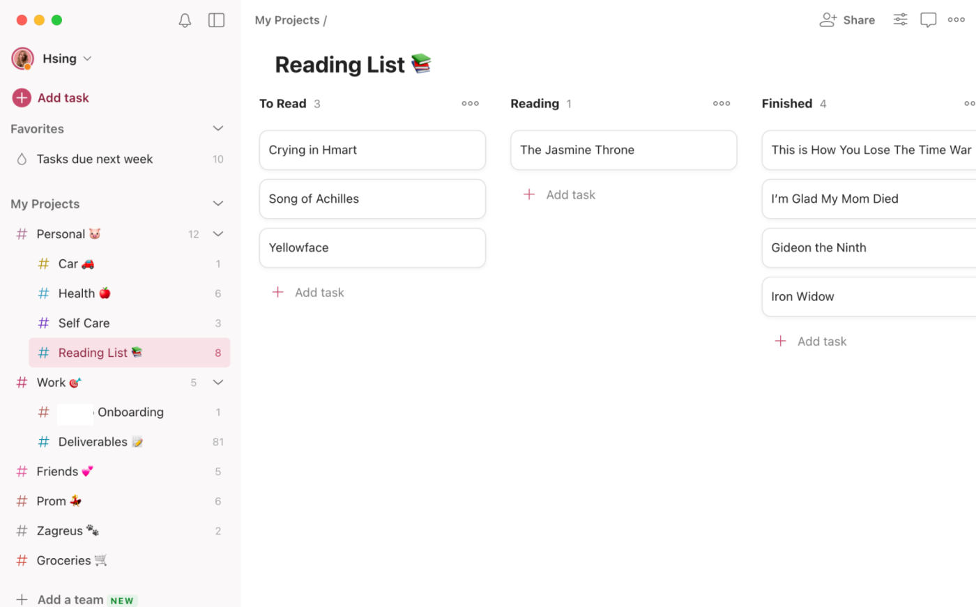 Subprojects in Todoist
