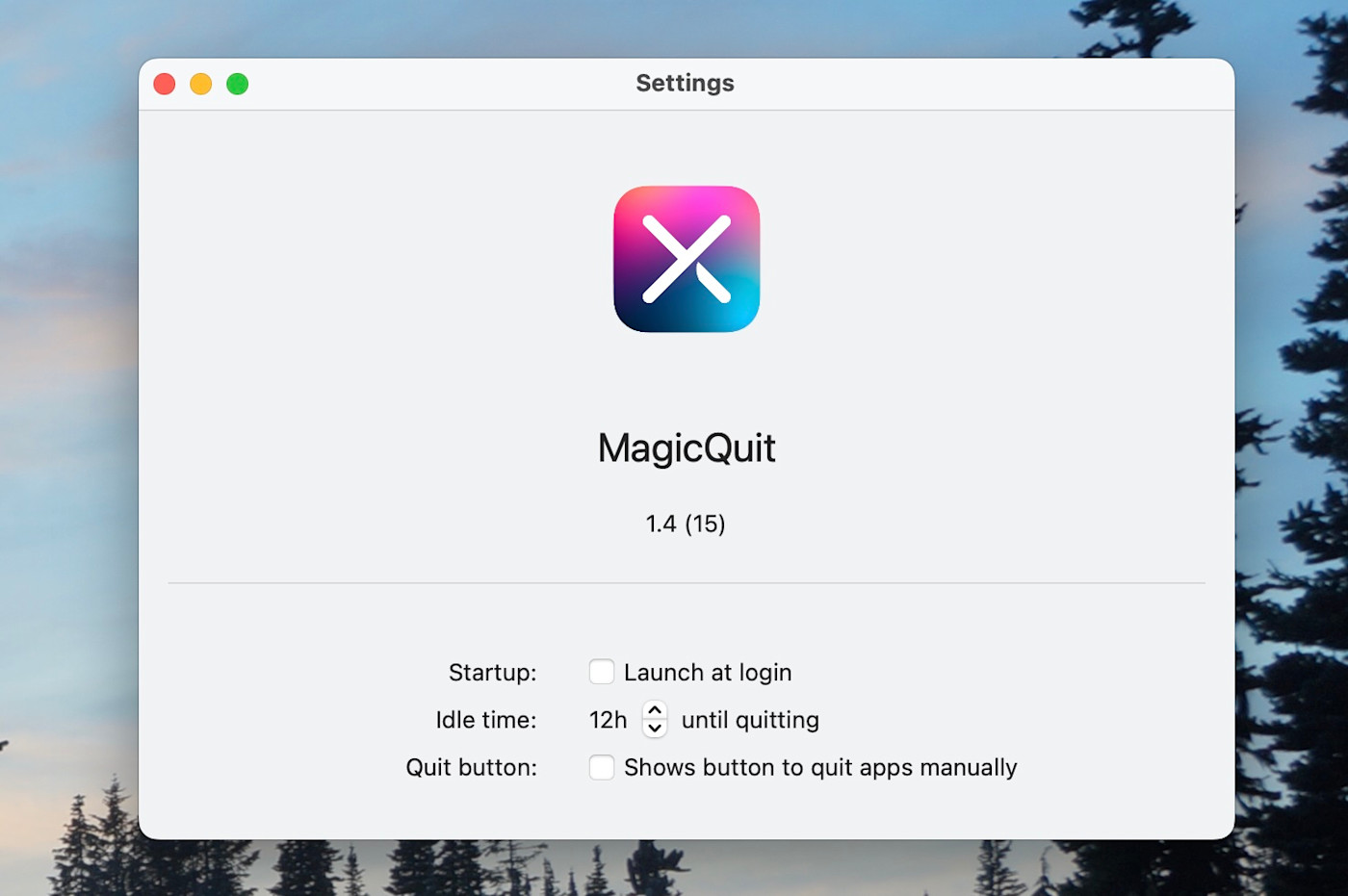 The MagicQuit settings