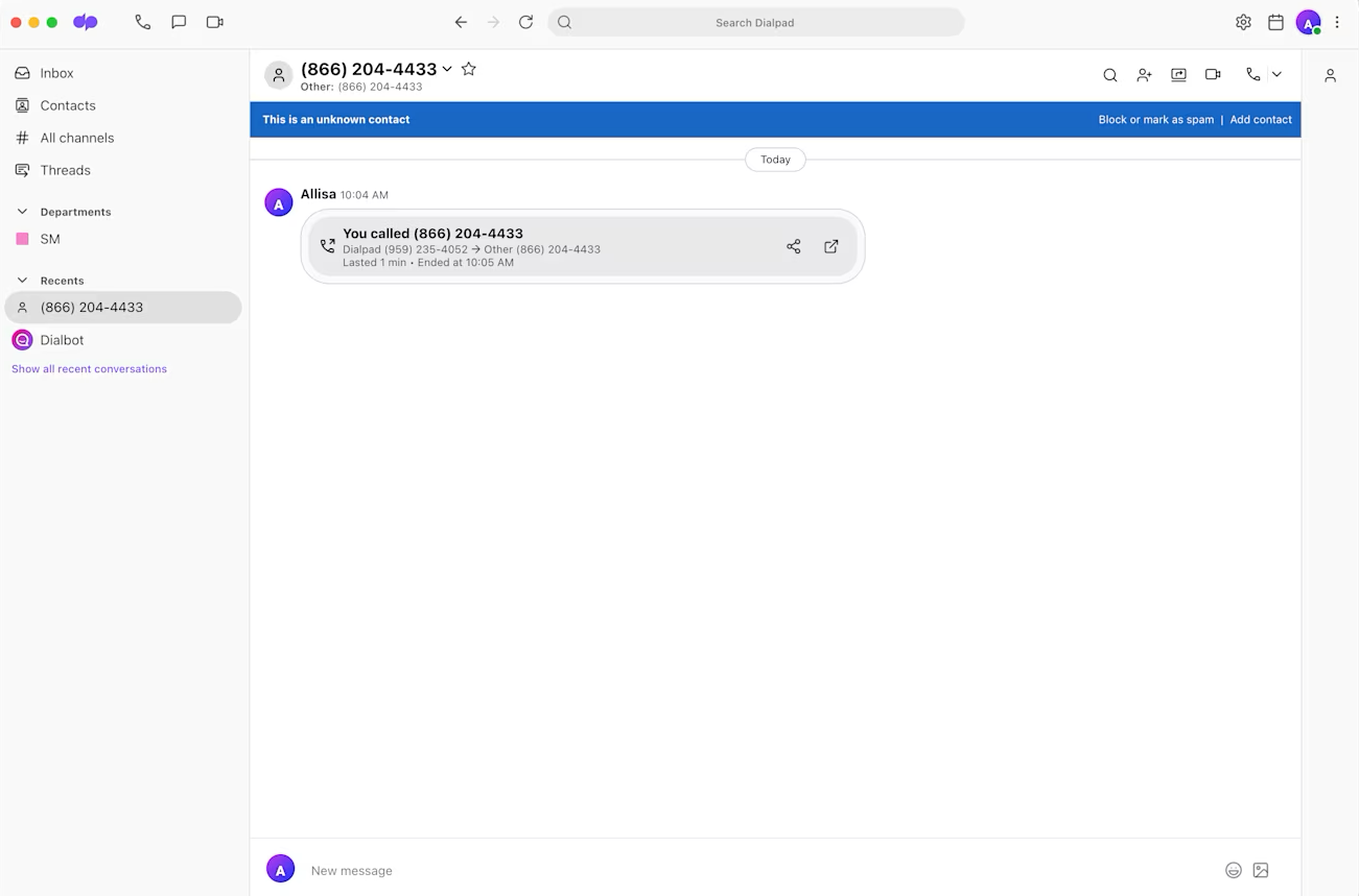 Screenshot of Dialpad, our pick for the best VoIP for AI-powered communication.