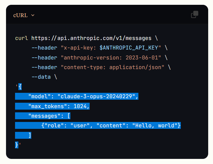 Copying the JSON from the documentation