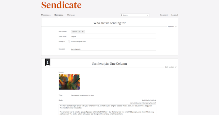 Sendicate screenshot