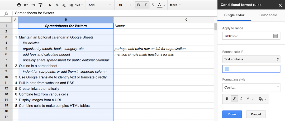 Conditional Formatting Outline