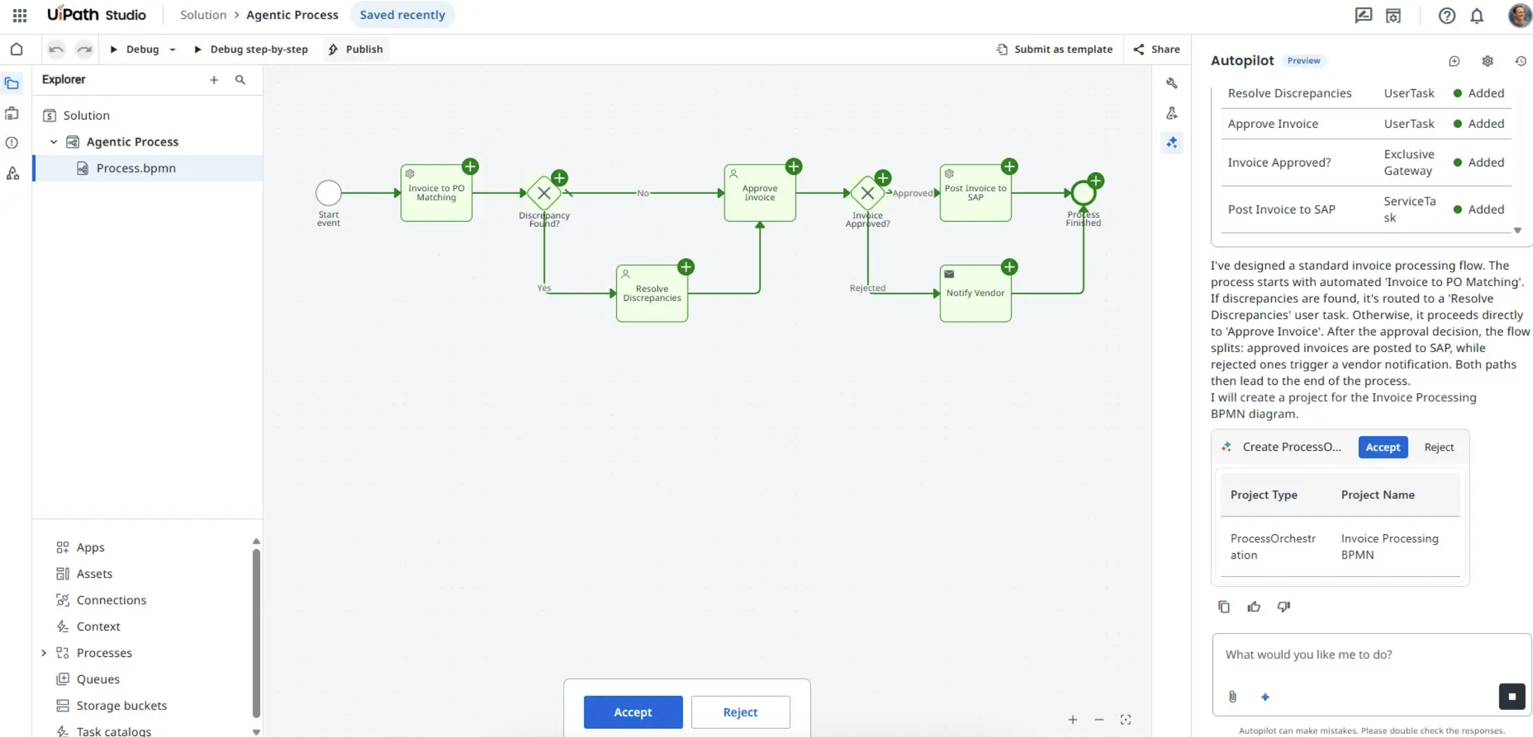 A screenshot of the UiPath automation builder.