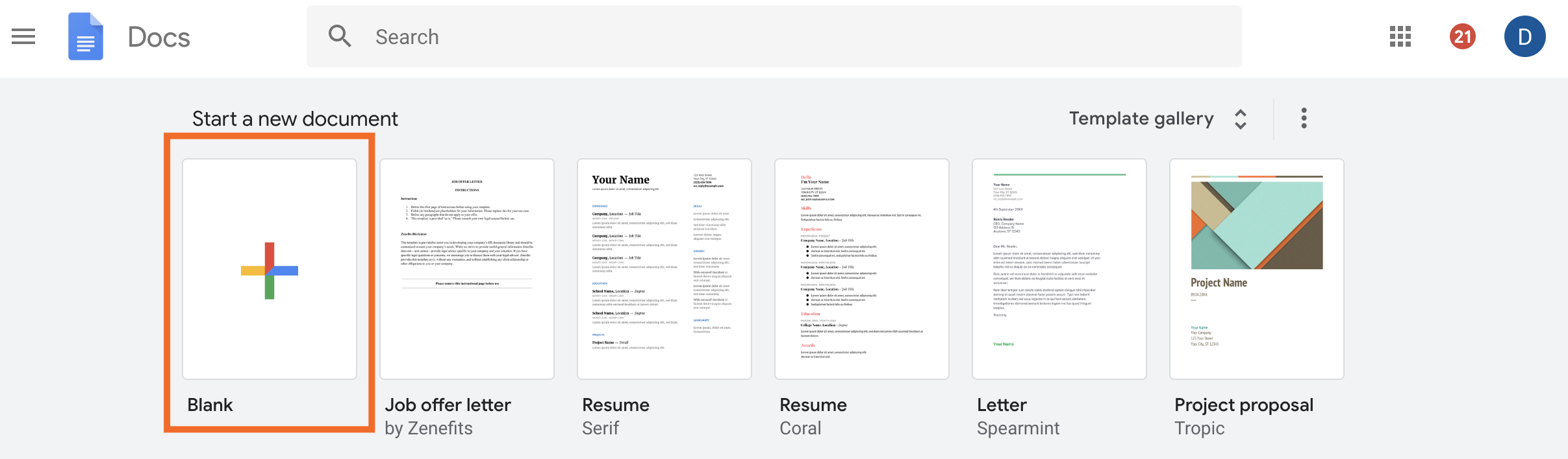 Create new blank document