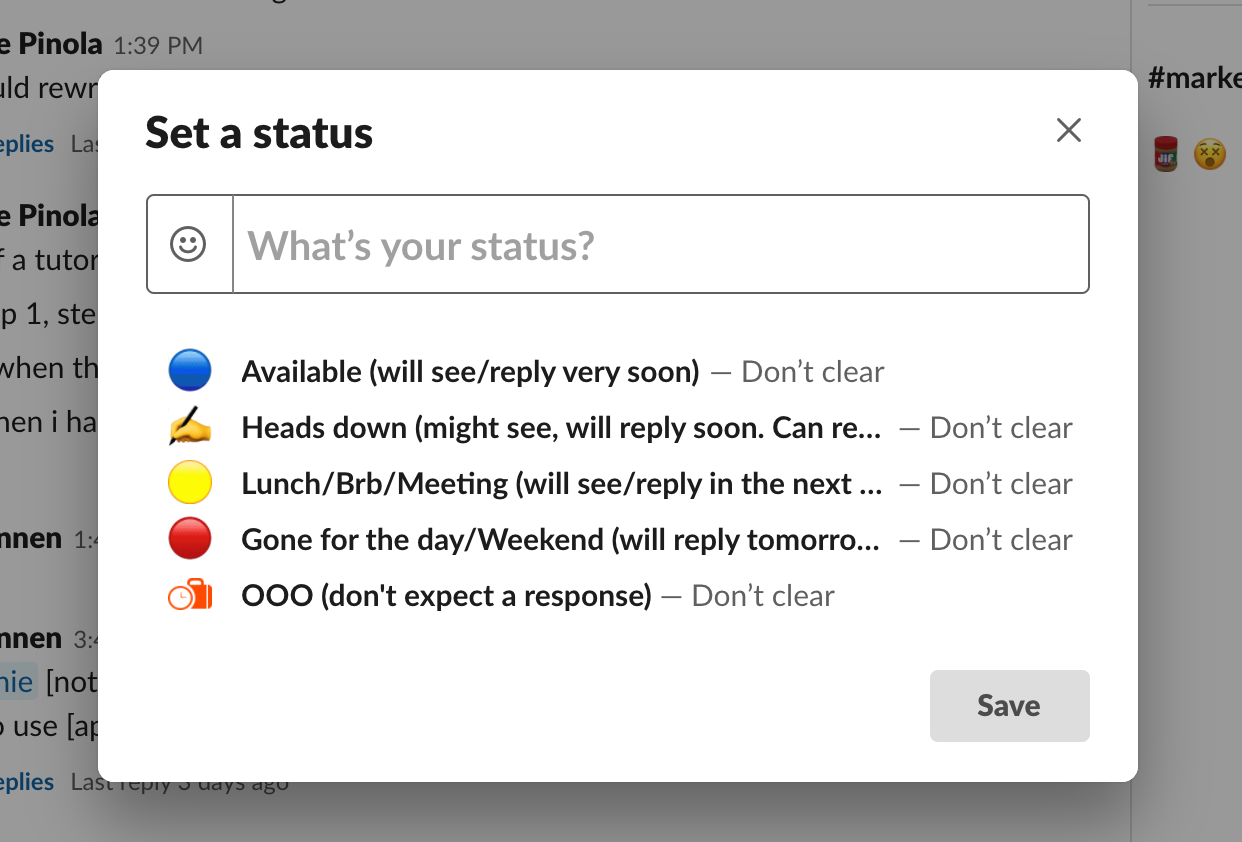 Slack status box