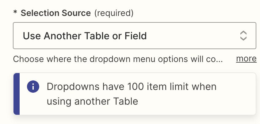 Screenshot of selection source dropdown