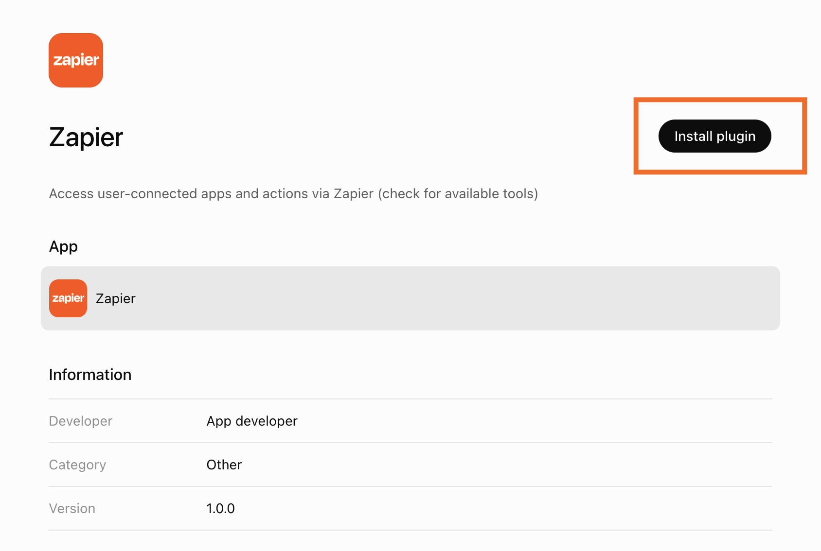 The Install plugin button in ChatGPT