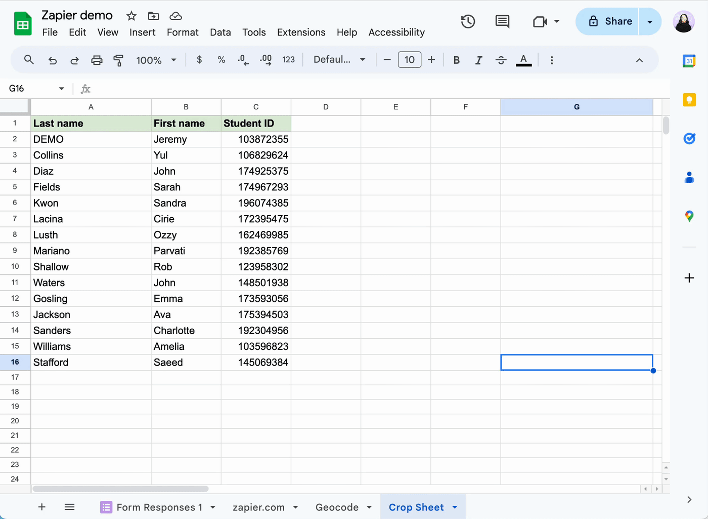 Demo of how to automatically crop a spreadsheet to show only the existing data using the Crop Sheet Google Sheets add-on. 