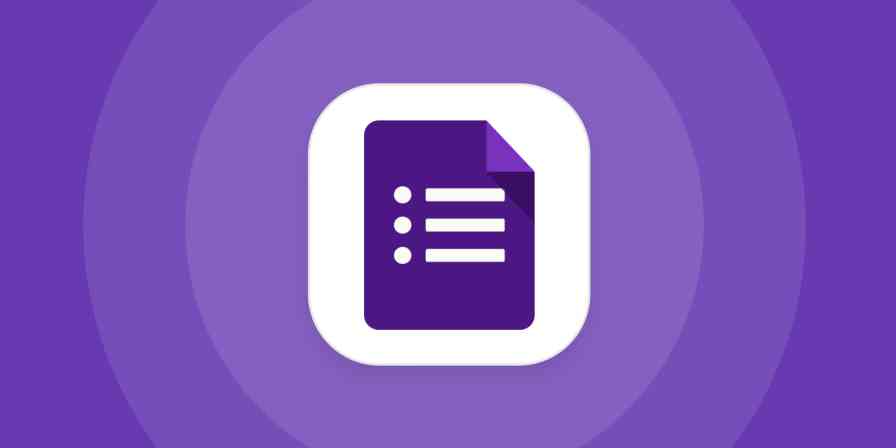 Google Forms icon, which looks like a simplified form, against a purple background.