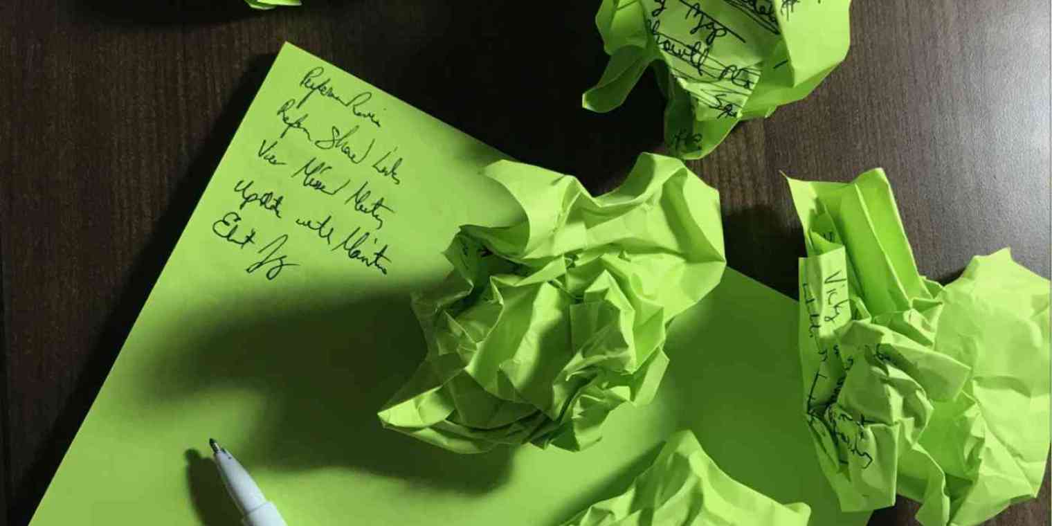Hero image of a Post-it note with a bunch of other Post-it notes crumpled on top of it