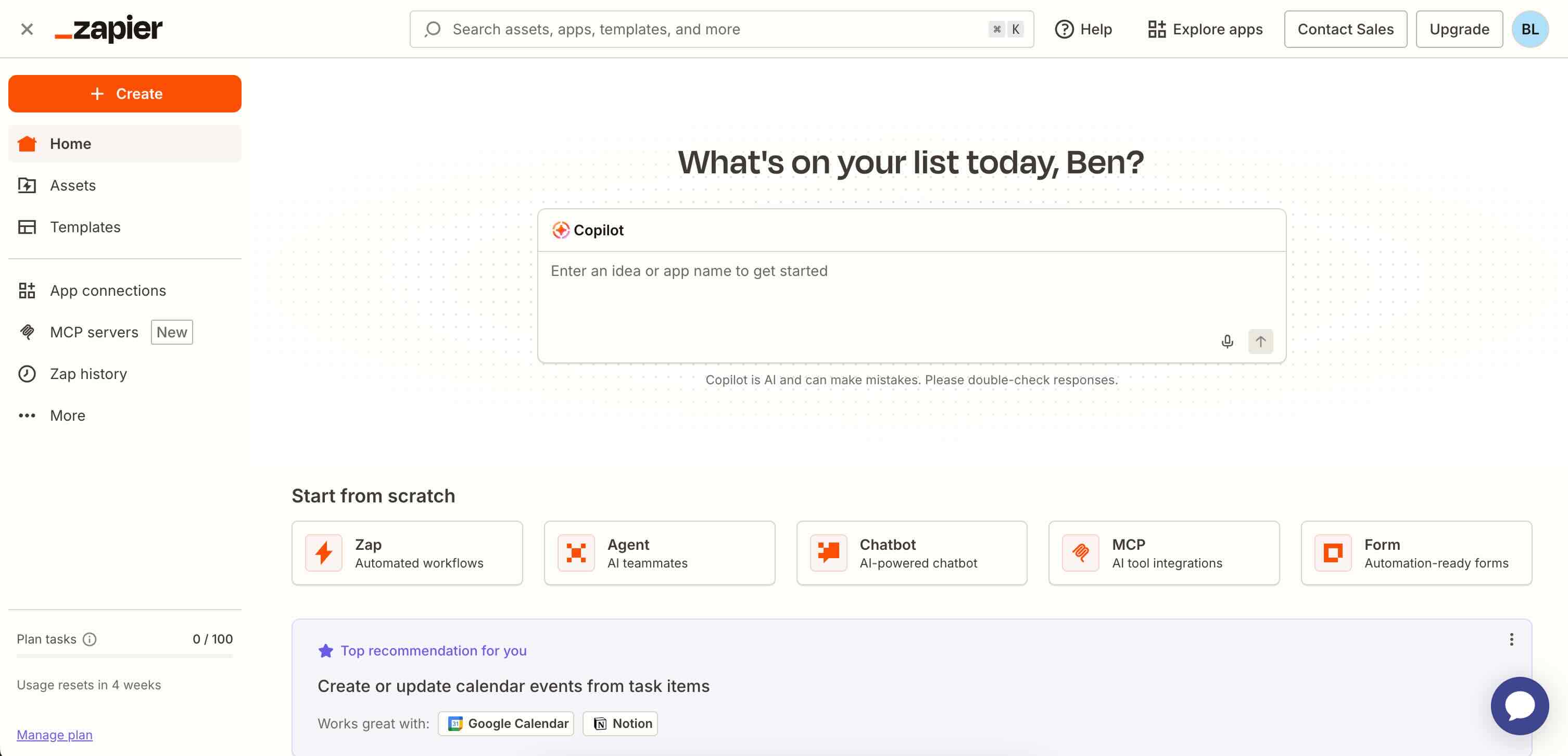 A screenshot of Zapier, a UiPath alternative.