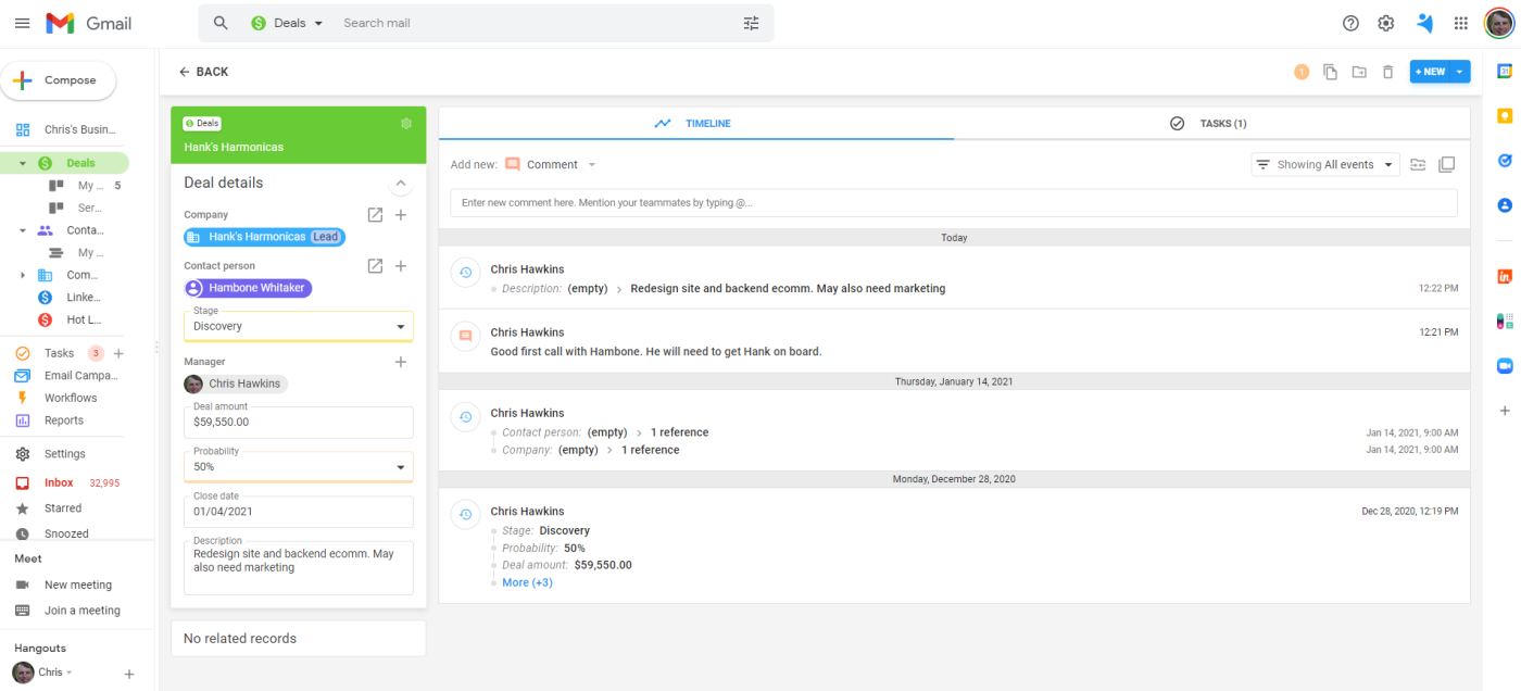 A screenshot of NetHunt CRM, our pick for the best CRM for Gmail power users