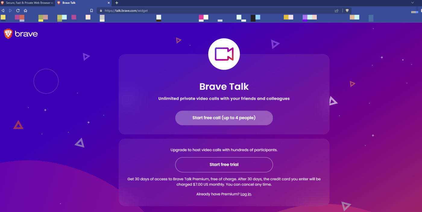 Starting a call in Brave Talk in the Brave browser
