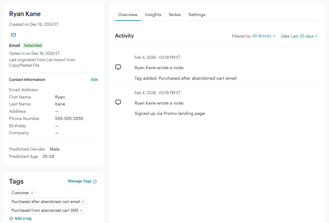 Contact scoring in Mailchimp